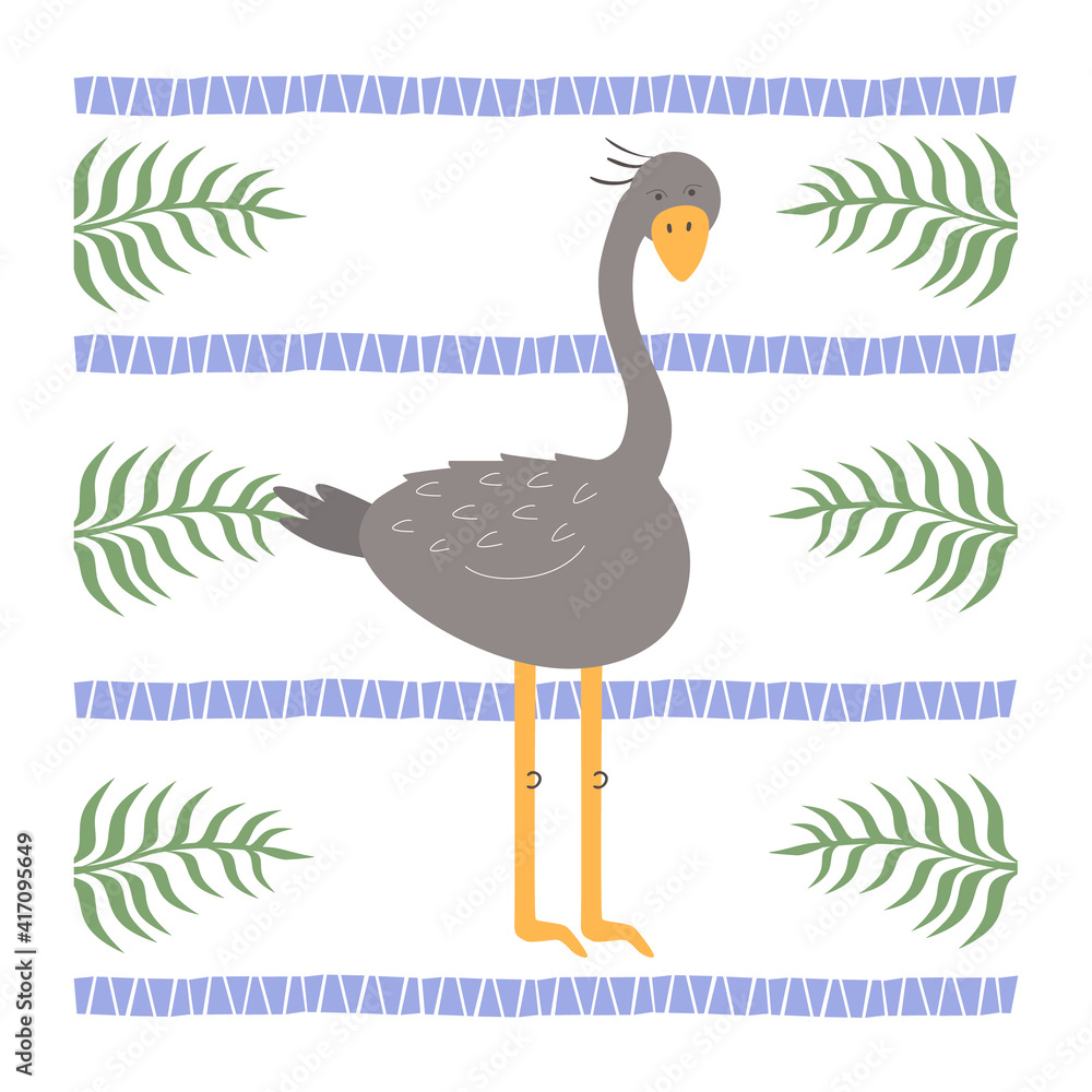 Fototapeta premium Cute ostrich in cartoon style. Vector illustration.