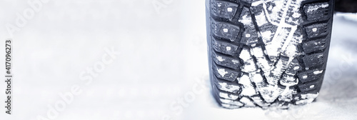 Winter studded tires on snow