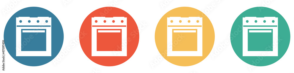 Bunter Banner mit 4 Buttons: Backen, Herd, Backofen oder Küche Bunter Banner mit 4 Buttons: Backen, Herd, Backofen oder Küche