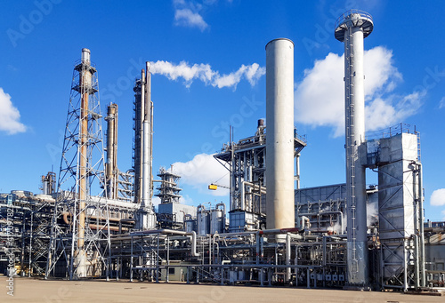 Large-capacity workshop for the production of ammonia of a petrochemical plant. Exterior of tube furnace, Shaft converter, CO2 adsorber with copy space