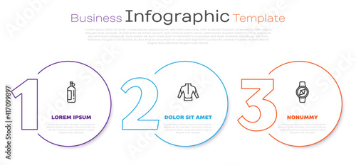 Set line Aqualung, Wetsuit and Compass. Business infographic template. Vector.