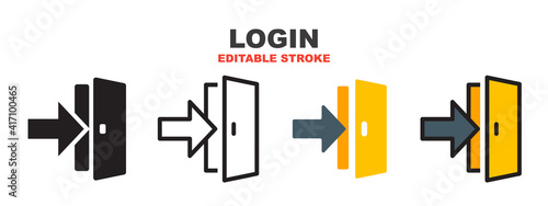 Login icon set with different styles. Colored vector icons designed in filled, outline, flat, glyph and line colored. Editable stroke style can be used for web, mobile, ui and more.