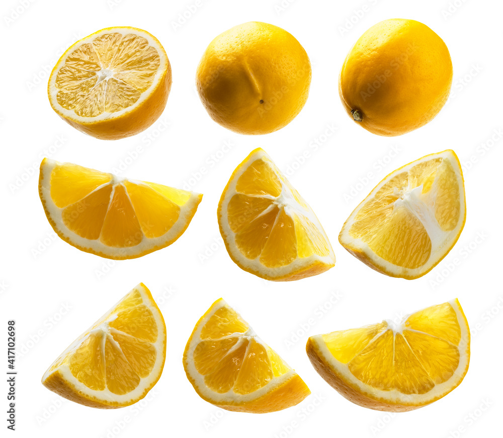 A set of yellow lemons. Isolated on a white background