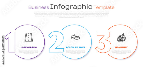 Set line Bicycle lane, shoes and parking. Business infographic template. Vector.