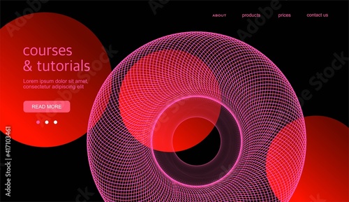 Abstract background. Black background with a pink linear swirl. Template for a landing page, cover, banner. Design for a website.