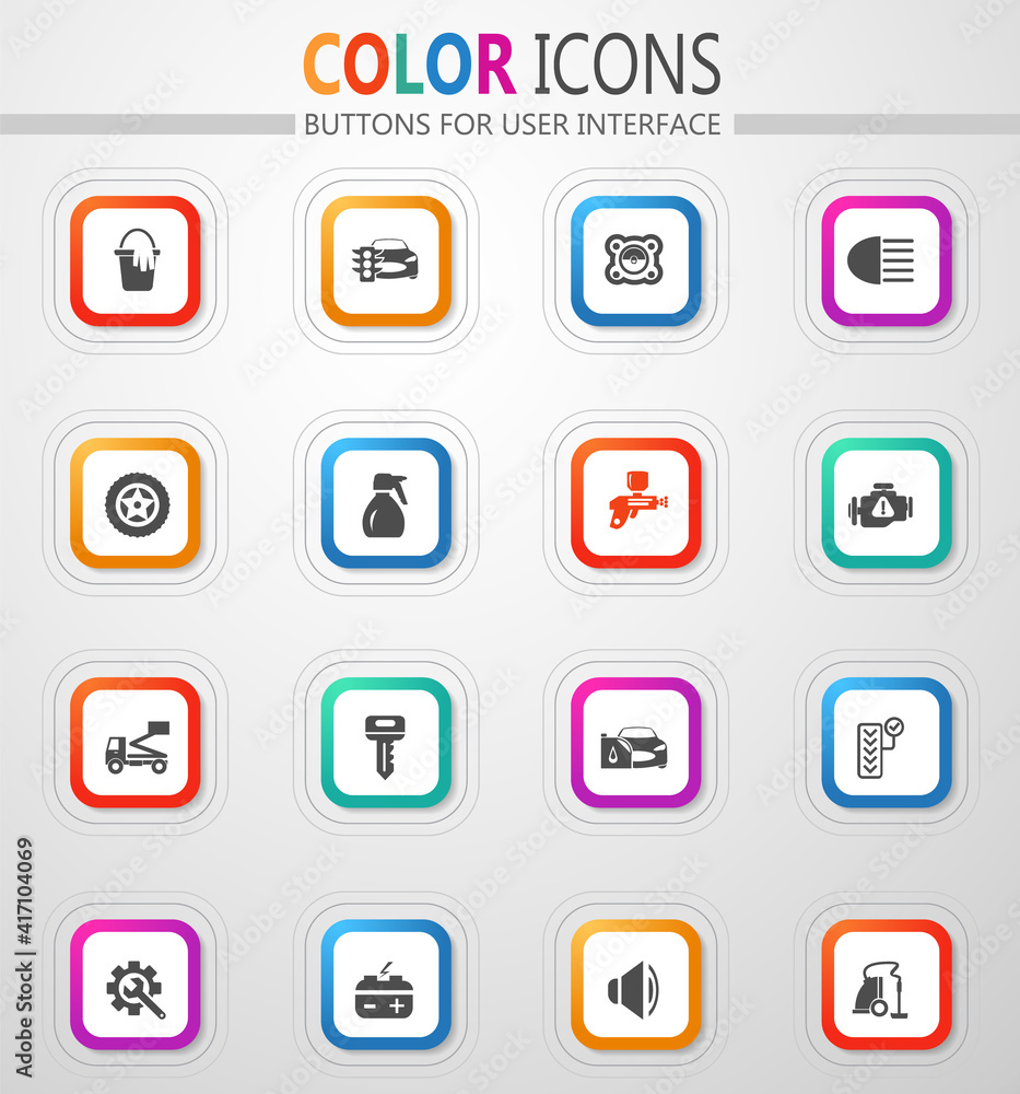 Auto parts store icon set Auto parts store icon set