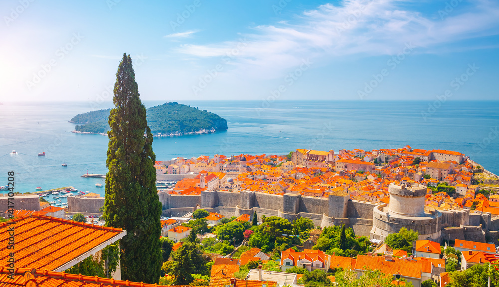 Fantastic view at famous european city of Dubrovnik on a sunny day. Location place Croatia, South Dalmatia, Europe.