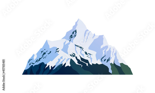 Mountain snow-capped peaks, snowy rocky cliffs isolated cartoon icon. Vector landscape, travel adventures sport, wild Alps. Mount ridge, hiking and climbing expedition scenery, wildlife winter peaks