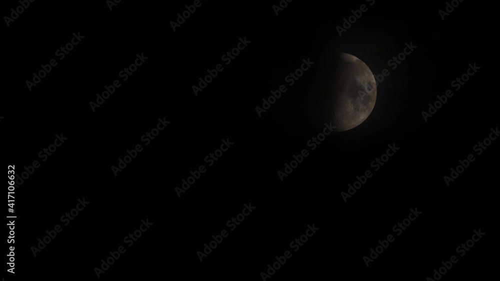 Half moon at night on black sky, moonlight. Half moon at night on black sky, moonlight.