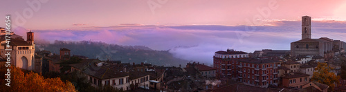 Panorama of Perugia on a foggy winter morning