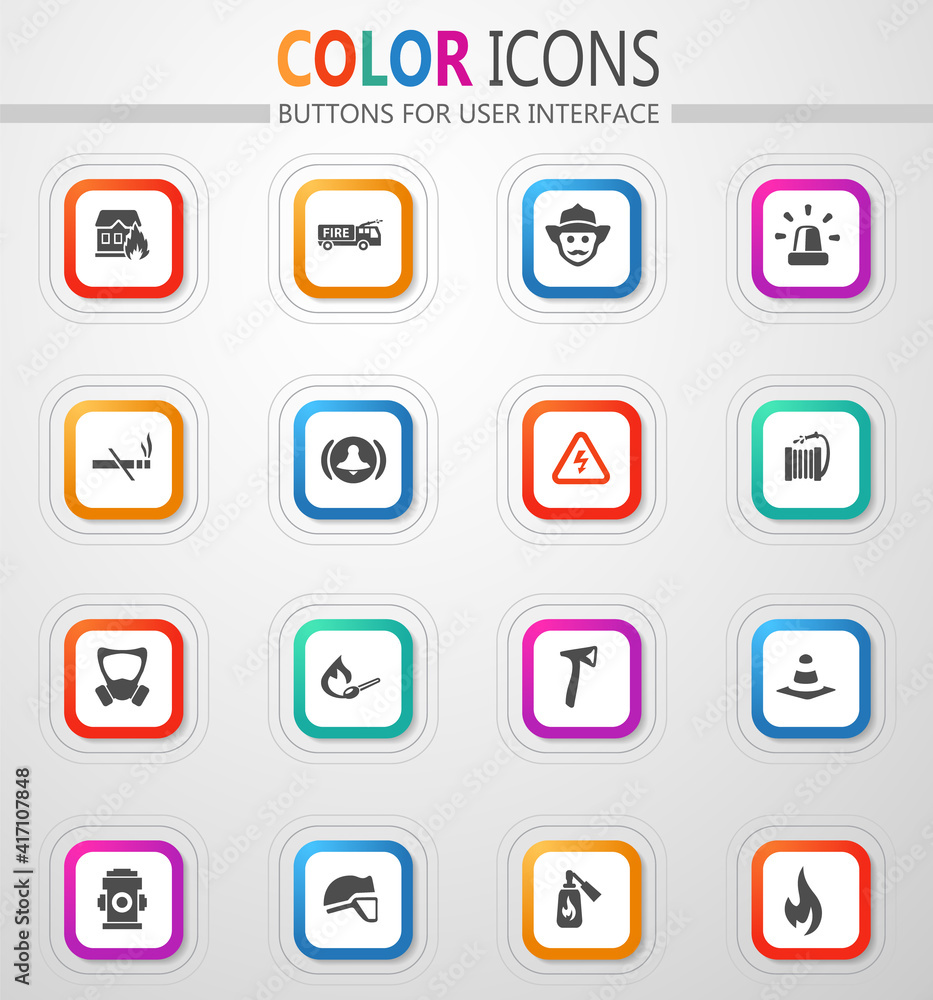 Fire brigade icons set Fire brigade icons set