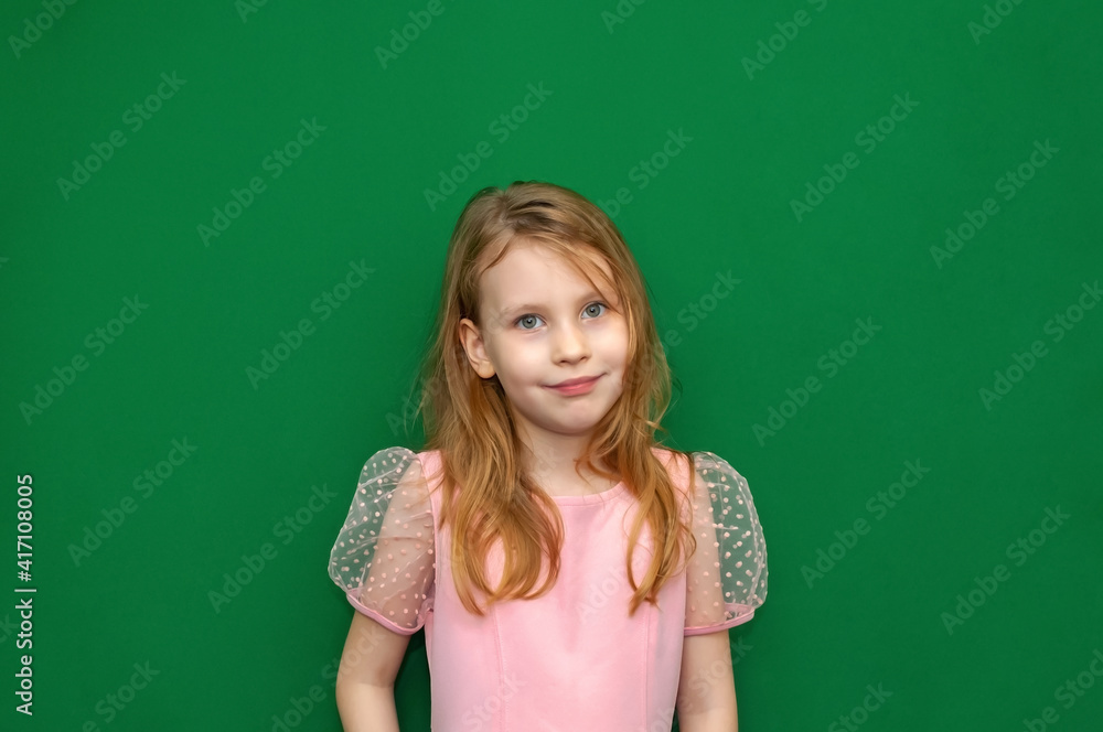 Happy smiling girl portrait in pink dress Happy smiling girl portrait in pink dress