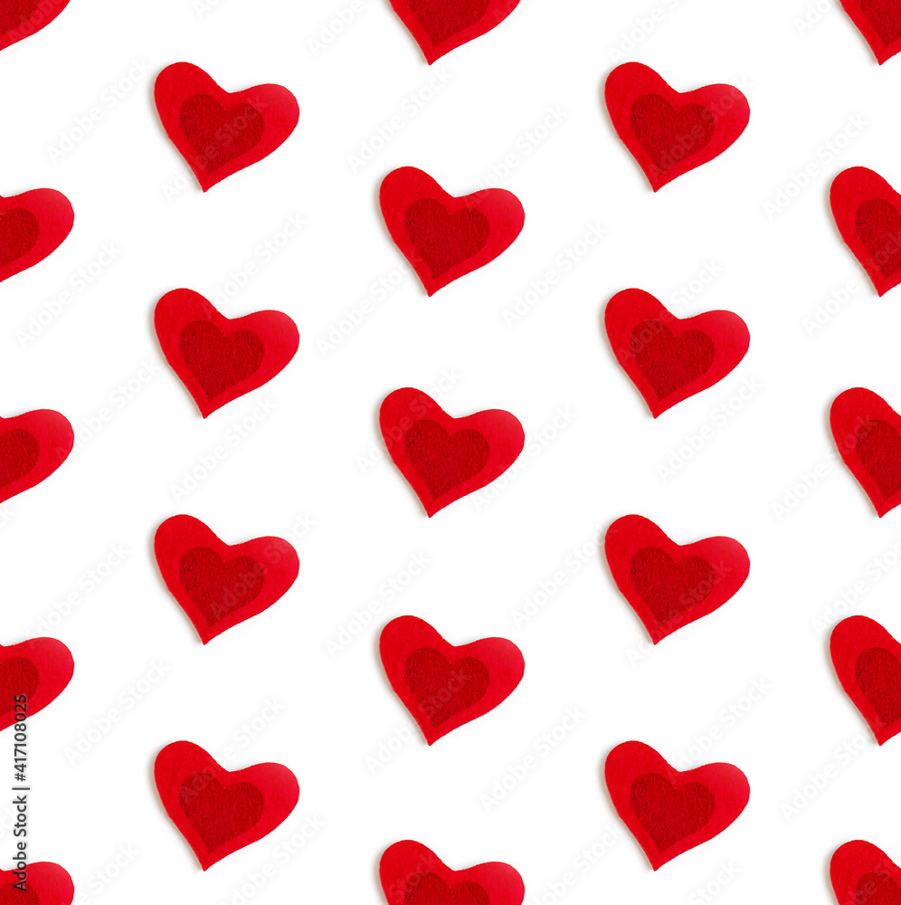 Love background made of red hearts on pastelle background