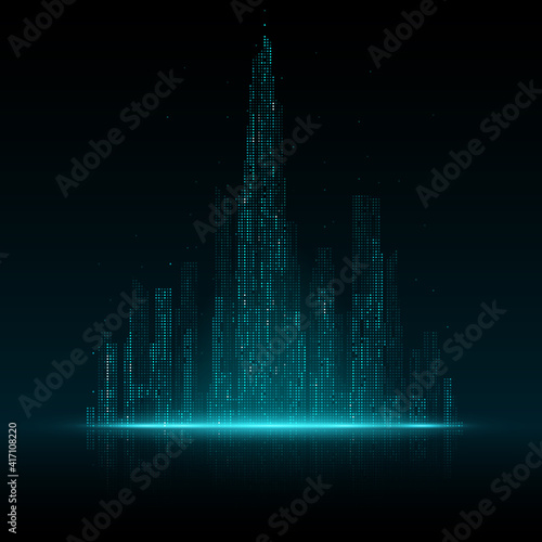 Night city in dots style with light effect