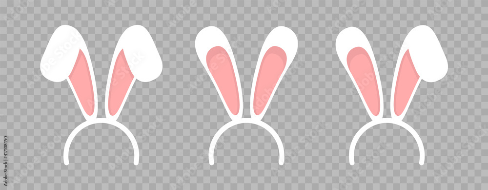 Set of easter bunny ears isolated mask on transparent background. Set of masks bunny ear on transparent background. Easter Rabbit ears collection. Vector illustration