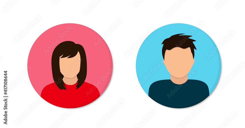 Avatar man and woman. Male and female user profile. Man in flat style for profile, business, internet, social network, community, web site design, mobile apps. Gender icon Unknown or anonymous person Avatar man and woman. Male and female user profile. Man in flat style for profile, business, internet, social network, community, web site design, mobile apps. Gender icon Unknown or anonymous person