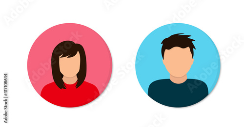 Avatar man and woman. Male and female user profile. Man in flat style for profile, business, internet, social network, community, web site design, mobile apps. Gender icon Unknown or anonymous person