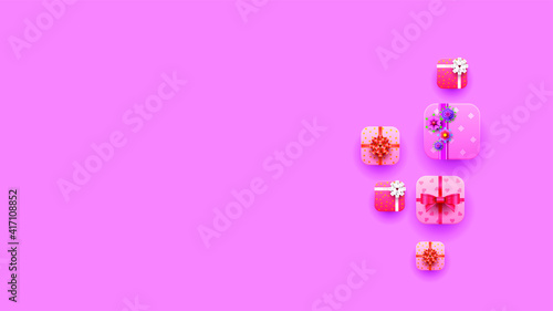 Abstract Pink Background WIth Gifts Shadow Vector Design Style