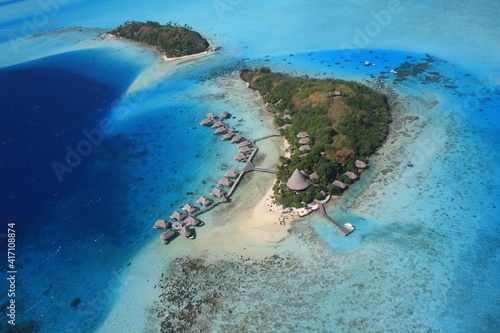 Aerial view of an atoll in Bora Bora