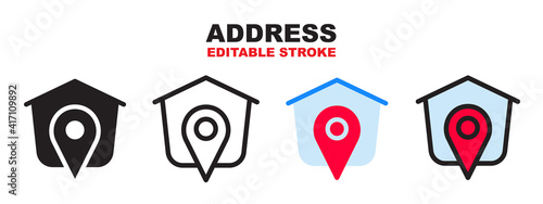 Address icon set with different styles. Colored vector icons designed in filled, outline, flat, glyph and line colored. Editable stroke style can be used for web, mobile, ui and more.