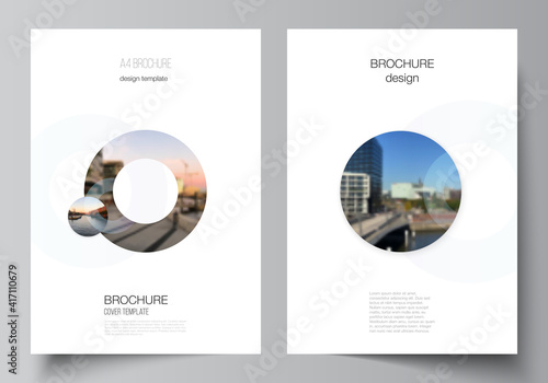 Vector layout of A4 cover mockups templates for brochure, flyer layout, booklet, cover design, book design, brochure cover. Background template with rounds, circles for IT, technology. Minimal style.