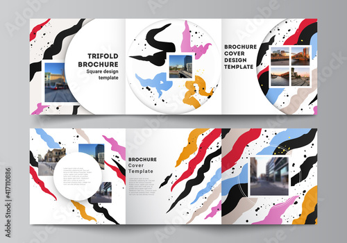 Vector layout of square covers design templates for trifold brochure, flyer, magazine, cover design, book design, brochure cover, creative agency, corporate, business, portfolio, pitch deck, startup.