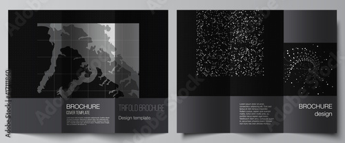 Vector layouts of covers templates for trifold brochure, flyer layout, book design, brochure cover. Abstract technology black color science background. Digital data. Minimalist high tech concept.