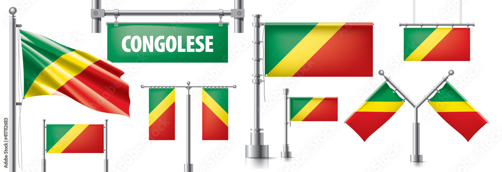 Vector set of the national flag of Congo in various creative designs