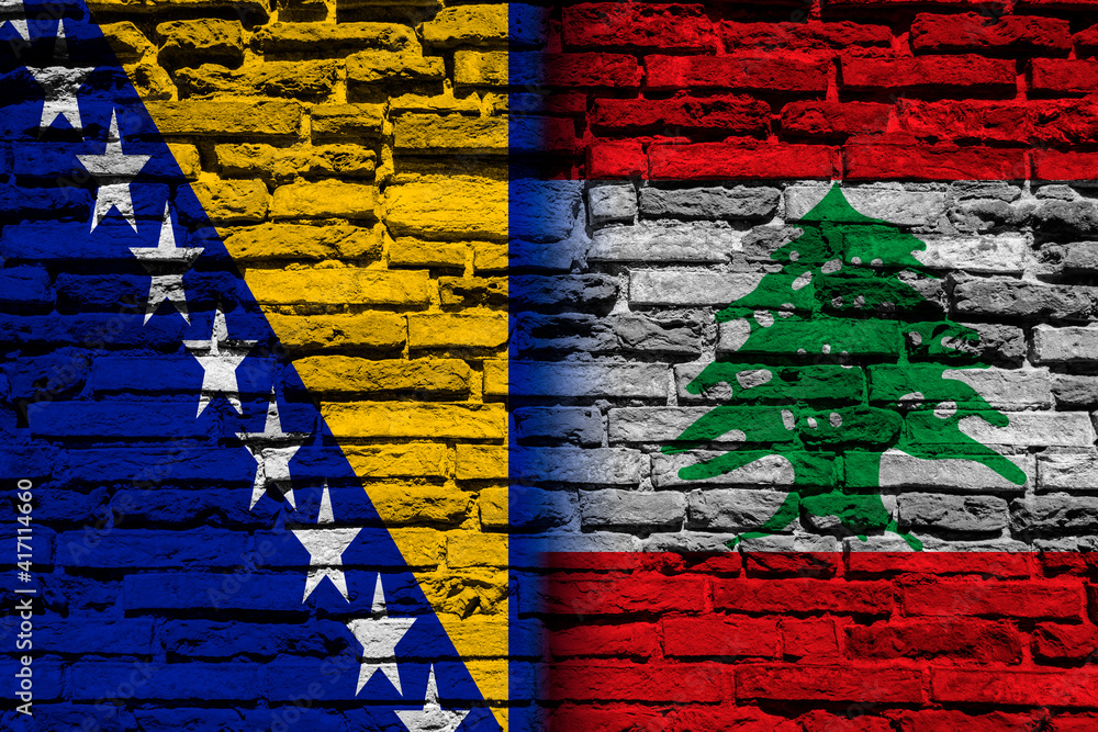 Flag of Bosnia and Lebanon on brick wall Flag of Bosnia and Lebanon on brick wall