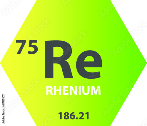 Re Rhenium Transition metal Chemical Element vector illustration diagram, with atomic number and mass. Simple gradient fla hexagon esign for education, lab, science class.