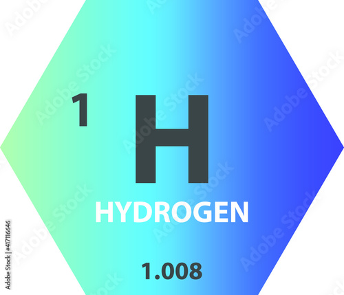 H Hydrogen Non reactive metal Chemical Element vector illustration diagram, with atomic number and mass. Simple gradient fla hexagon esign for education, lab, science class.