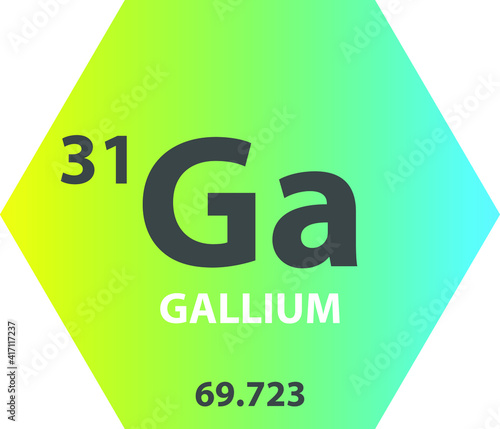Ga Gallium Post transition metal Chemical Element vector illustration diagram, with atomic number and mass. Simple gradient hexagon for education, lab, science class.
