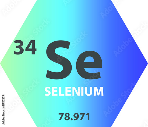 Se Selenium Non reactive metal Chemical Element vector illustration diagram, with atomic number and mass. Simple gradient hexagon for education, lab, science class.
