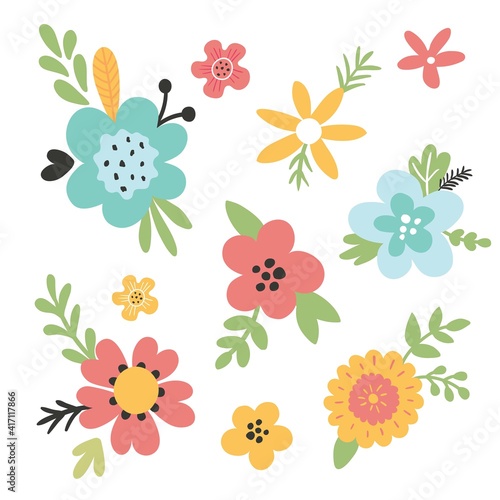 set of cute flowers a white background