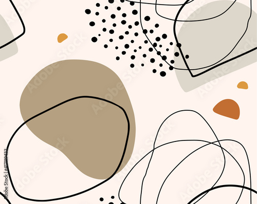 Hand drawn vector seamless organic pattern. Organic shapes, lines and textures for a background.