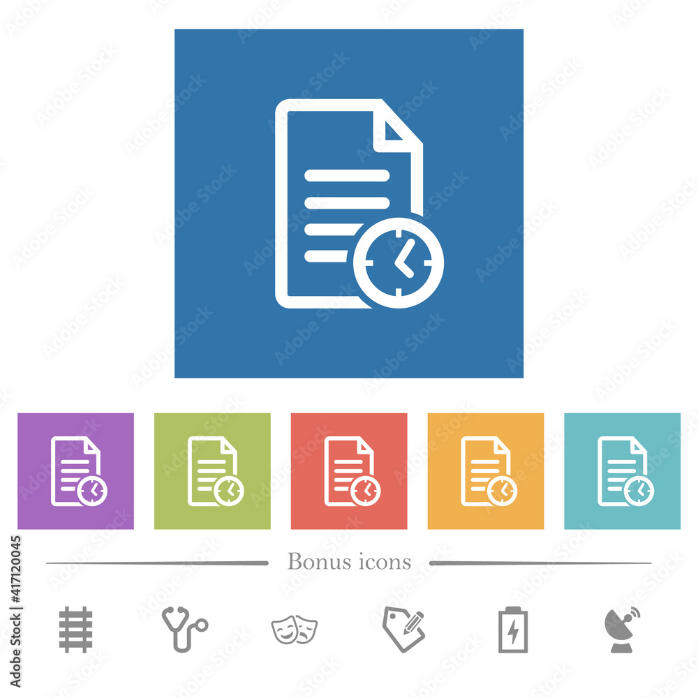 Document last modified time flat white icons in square backgrounds Document last modified time flat white icons in square backgrounds