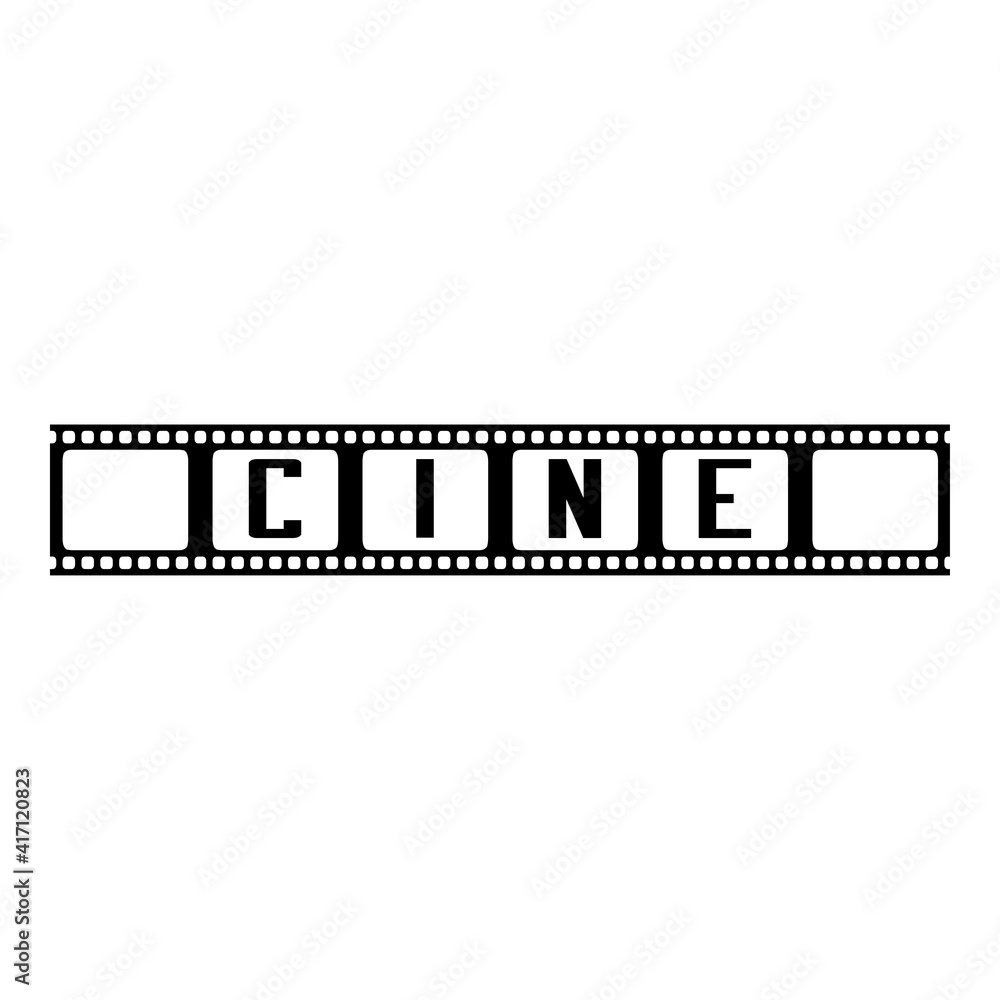 Logotipo con texto cine en español en tira de película en color negro