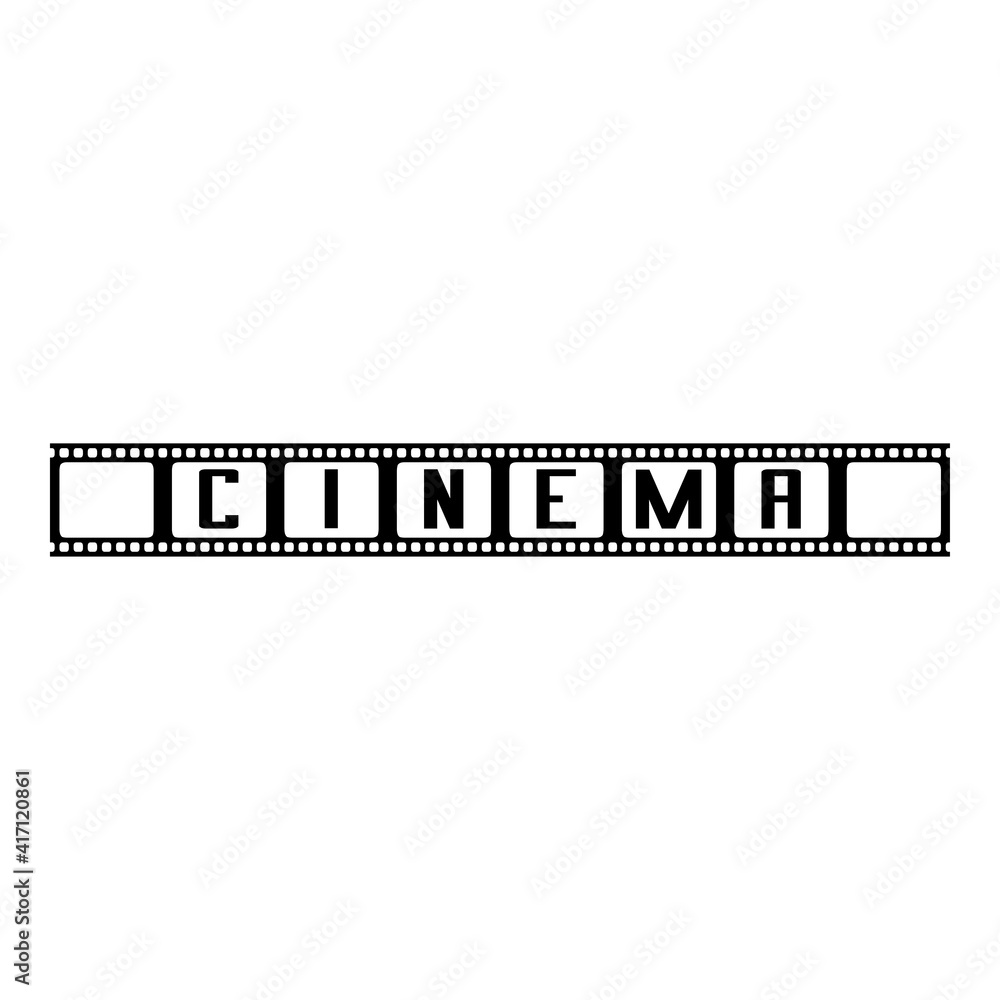 Logotipo con texto cinema en tira de película en color negro