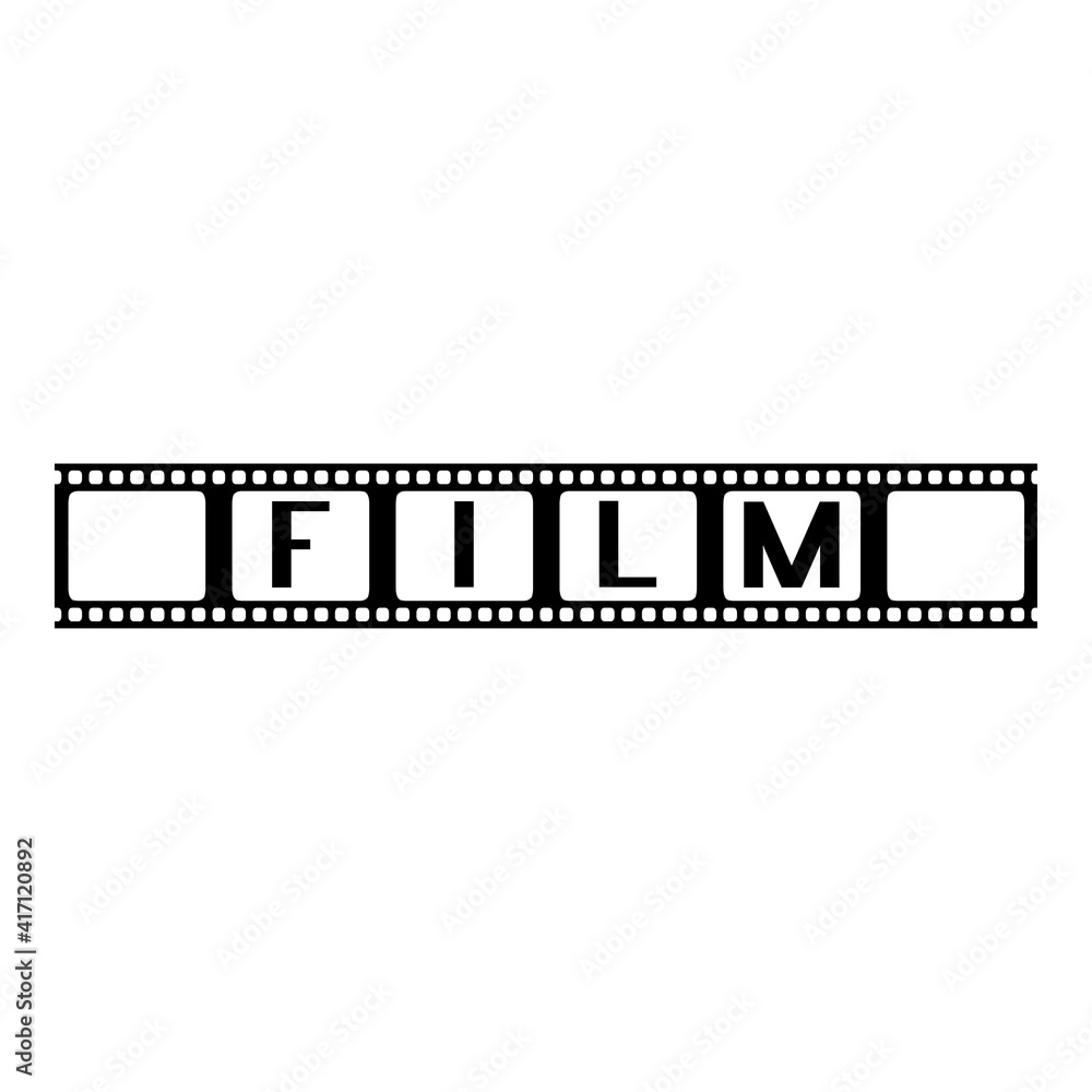 Logotipo con texto film en tira de película en color negro