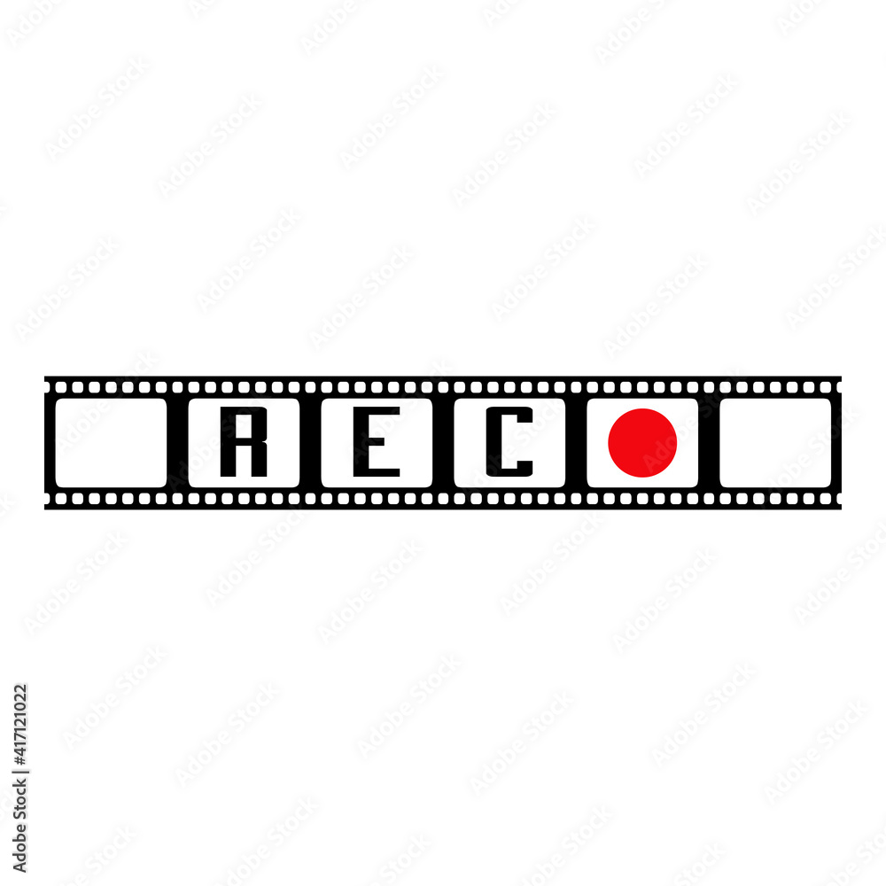 Logotipo con texto rec en tira de película en color negro con círculo en color rojo