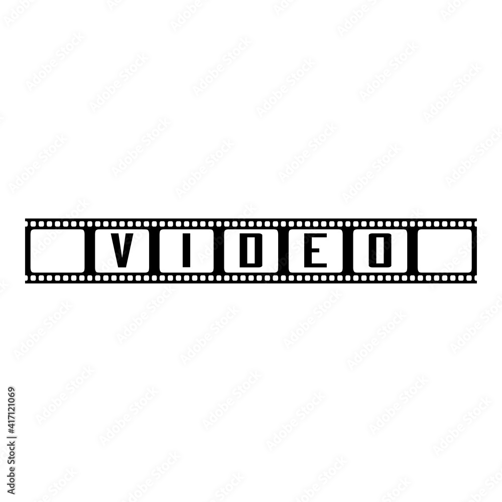 Logotipo con texto video en tira de película en color negro