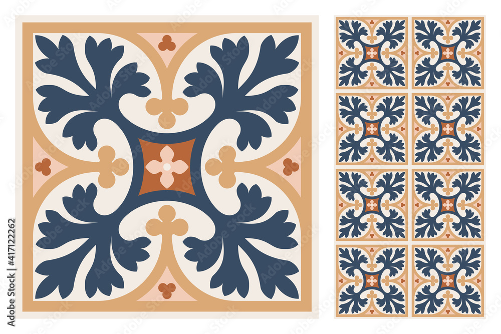 Fototapeta premium Portuguese floor ceramic tiles azulejo design, mediterranean pattern