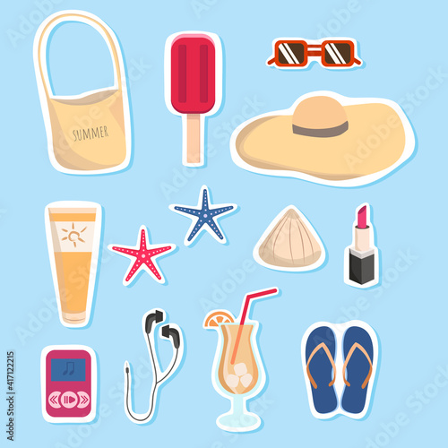 Summer Items Stickers vector stock illustration