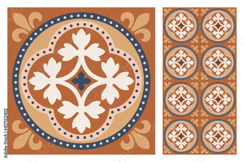 Portuguese floor ceramic tiles azulejo design, mediterranean pattern