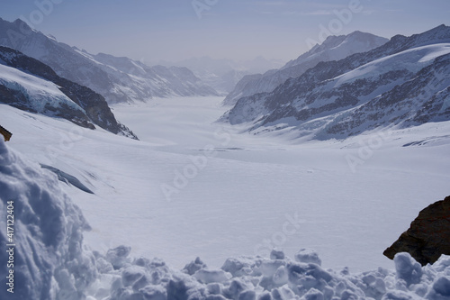 Aletsch glacier with Konkordia square seen from Jungfraujoch, Switzerland.