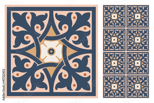 Portuguese floor ceramic tiles azulejo design, mediterranean pattern