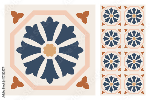 Portuguese floor ceramic tiles azulejo design, mediterranean pattern