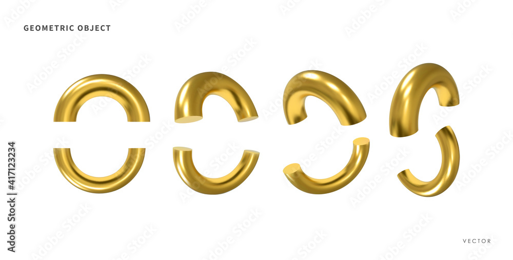 Vector 3d realistic geometric objects. Isolated metallic gold shapes. Vector 3d realistic geometric objects. Isolated metallic gold shapes.