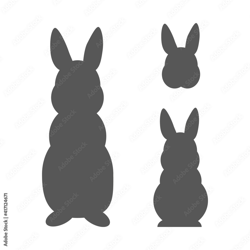 Fototapeta premium Rabbit silhouettes collection. Standing, sitting bunny and rabbit head illustration for Easter decorations. - Vector