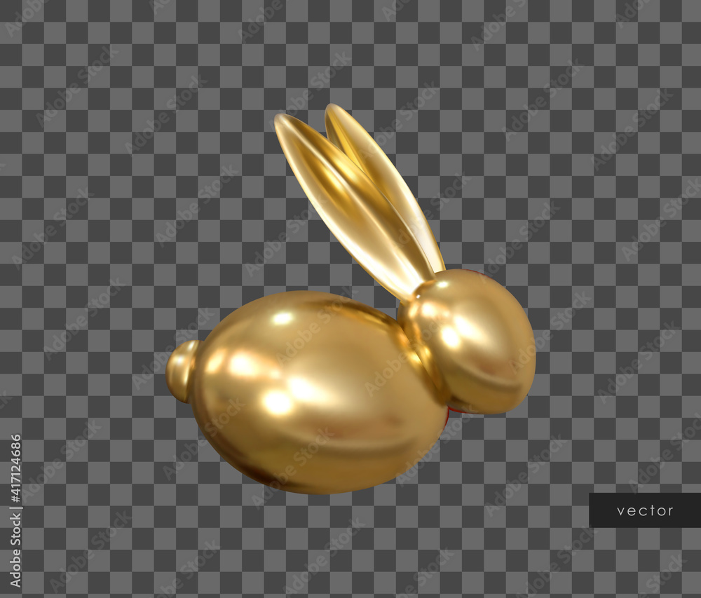 Vector golden Easter bunny. Gold decorative object for Easter Day.